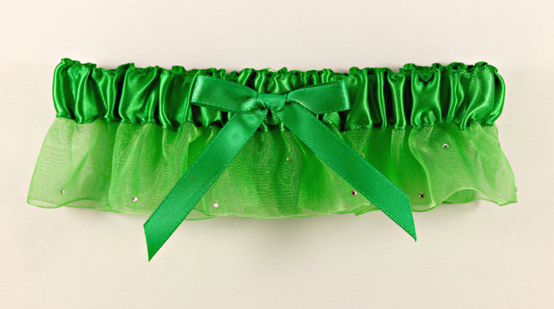 Emerald Green Garter with Crystals